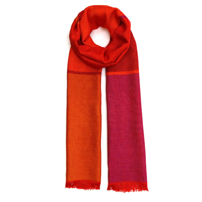 Bright Red Pink Orange Woven Scarf - Image 3