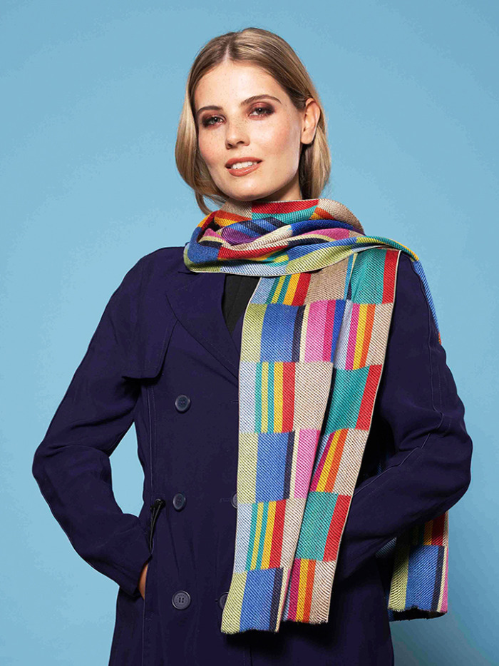 Silk scarf with colorful graphic pattern