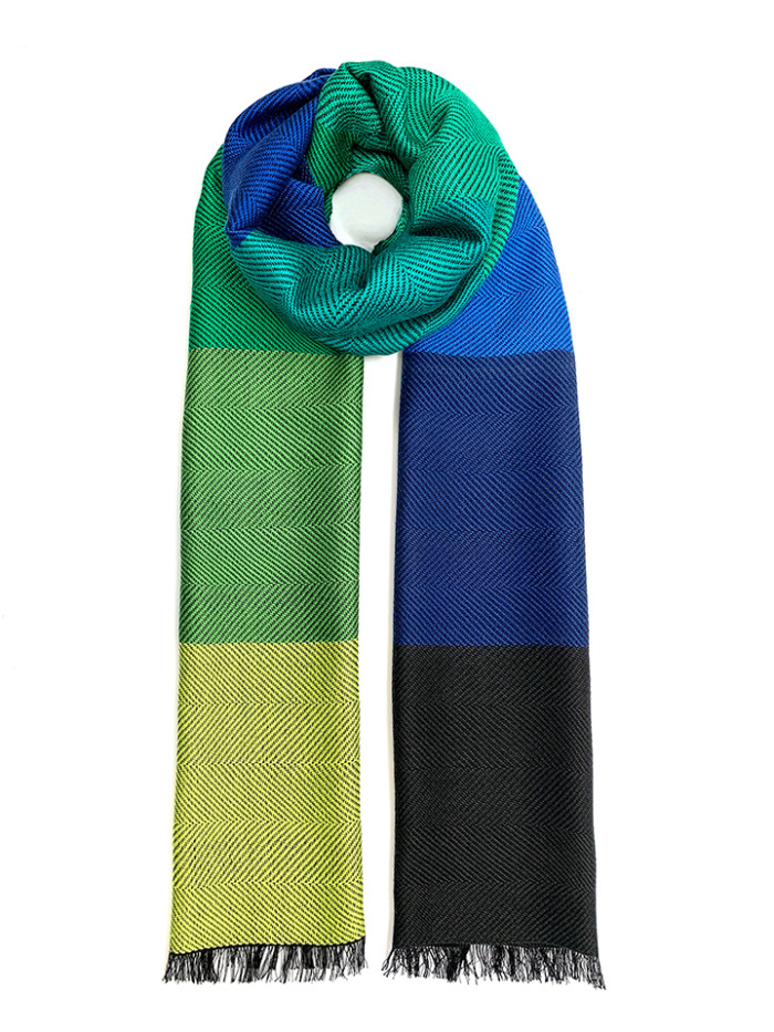Fashion silk scarf in green and blue