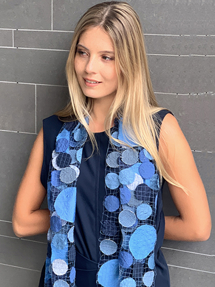 Special scarf with dots from denim fabric
