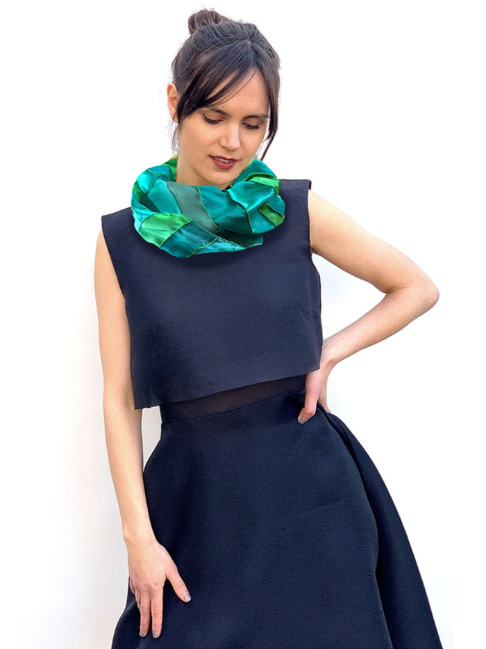 Silk loop scarf in fresh green tones
